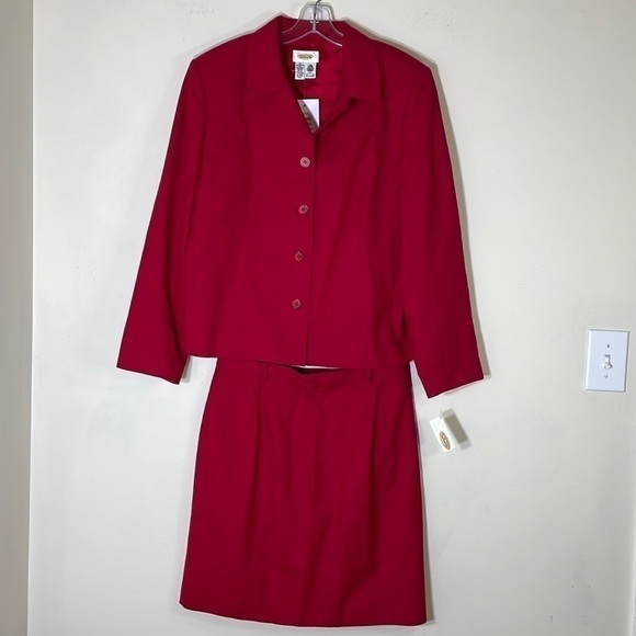 Vintage Talbots 14 Red 100% Washed Wool Jacket and Pencil